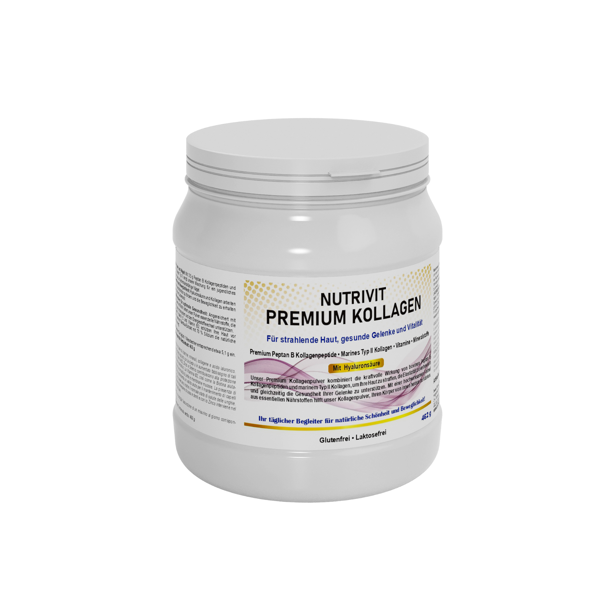 NutriVit Premium Kollagen – hochreines Kollagenpulver mit Peptan® B, marinem Typ II Kollagen und Hyaluronsäure zur Unterstützung von Haut und Gelenken