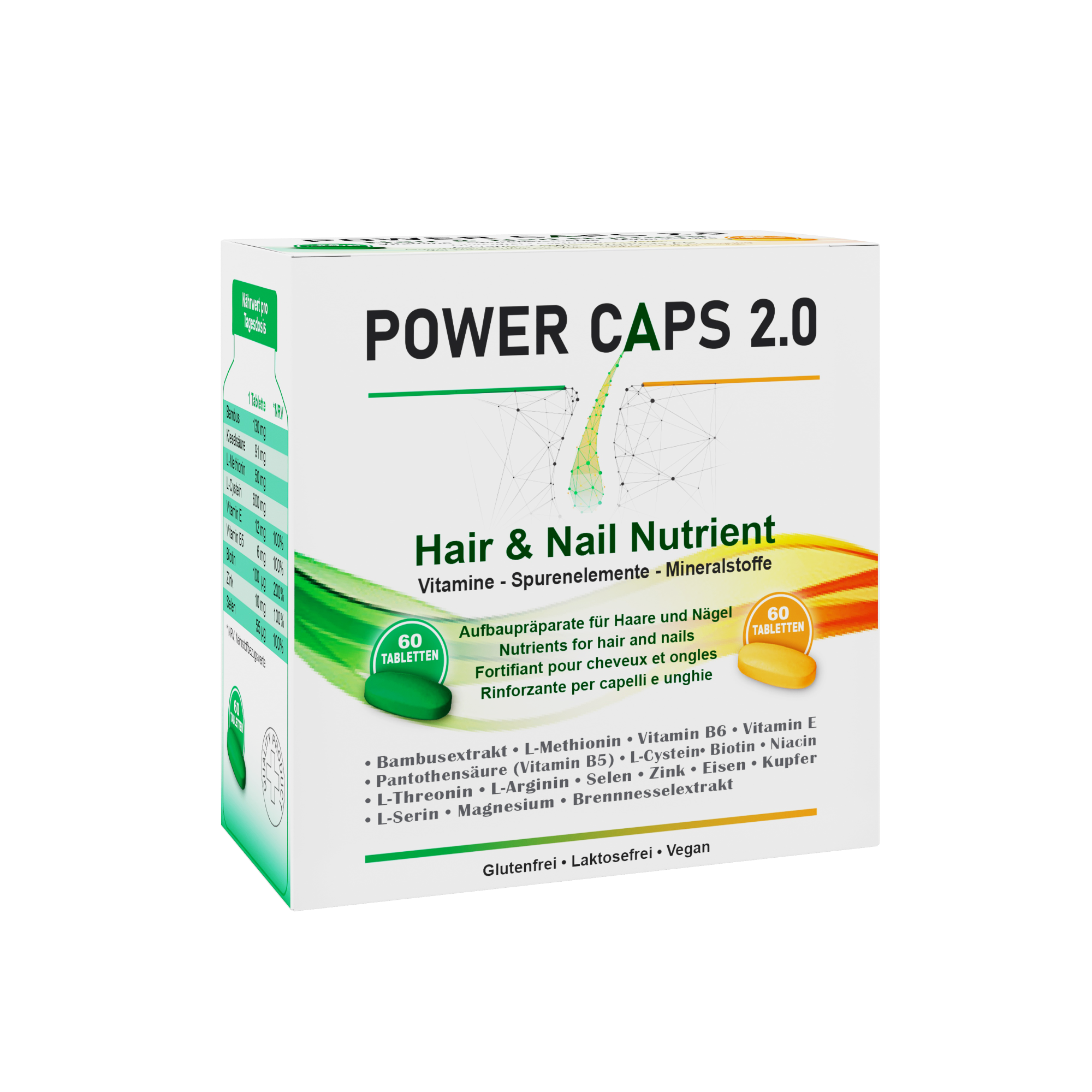 Verpackung der POWER 2.0 Kapseln – 2x60 Stück zur inneren Unterstützung bei Haarausfall