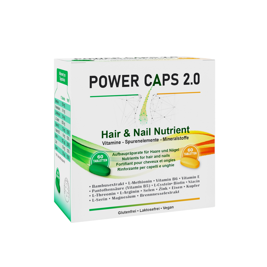 Verpackung der POWER 2.0 Kapseln – 2x60 Stück zur inneren Unterstützung bei Haarausfall